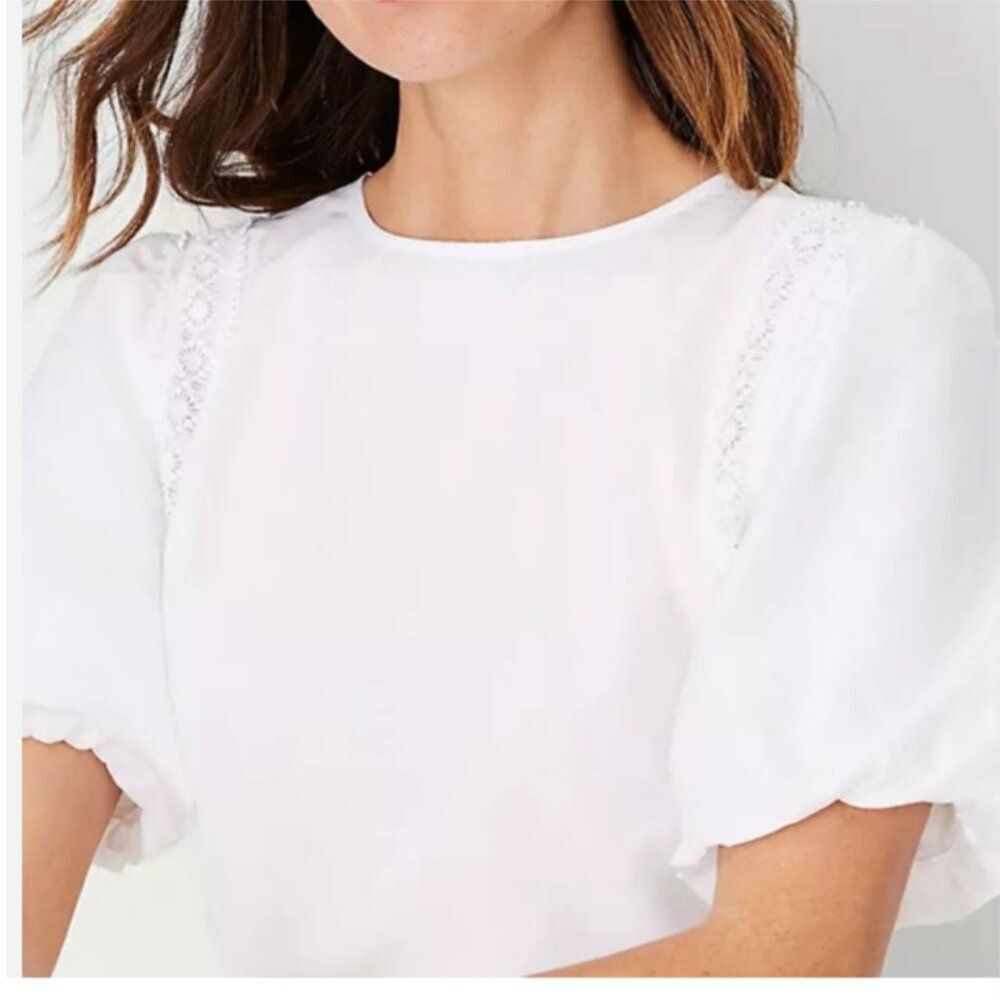 ✨🌿Ann Taylor‎ Lace Trim Mixed Media Top – White (NEW WITH TAG)✨🌿
